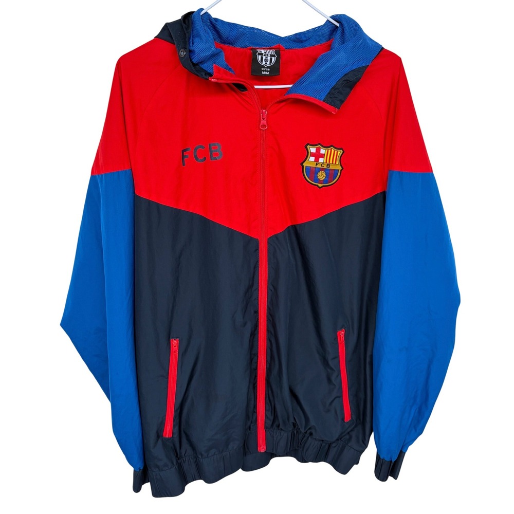 Barcelona Full Zip Windbreaker Jacket Medium Soccer Colorblock